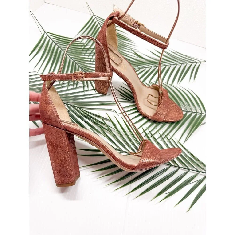 Sam Edelman Women's Rust Pink Yaro Block Wrapped Heel Ankle Strap Sandal Sz 9.5